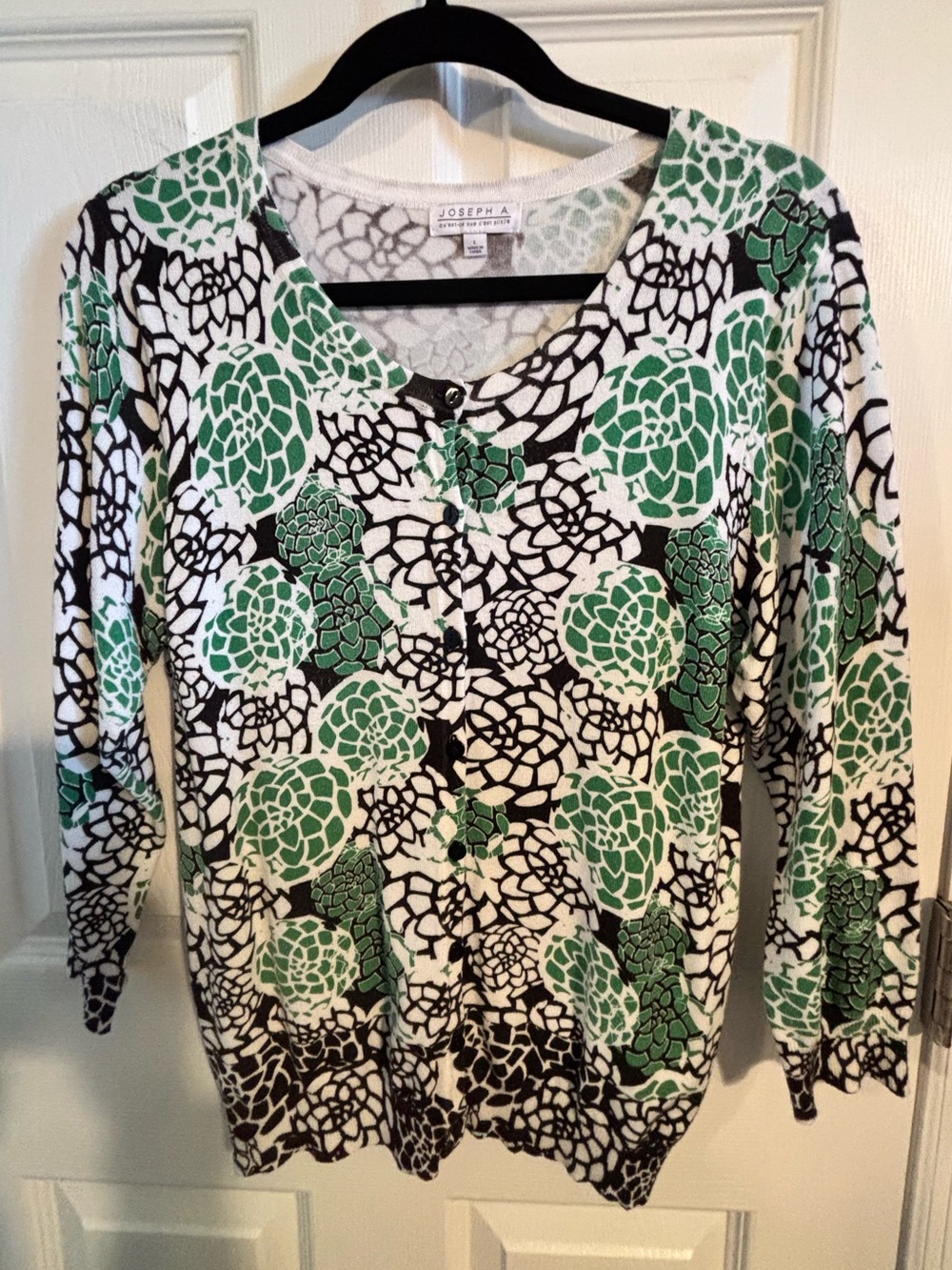 😍Joseph A Floral Print Green & White Cardigan SZ Med/Large